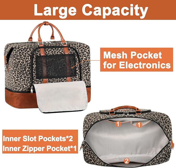 Travel Weekender Bag for Women, 21" Overnight Bag with Shoe Compartment 50L Large Travel Duffel Bag Carry On Tote for Weekend, Overnight, Business Trips, Water Resistant - Image 4