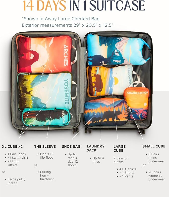 Large Compression Packing Cubes for Travel-Packing Cube Luggage Organizers 7 Piece Set for Checked Luggage-Ultralight, Expandable/Compression Bags by TRIPPED Travel Gear (National Parks) - Image 7