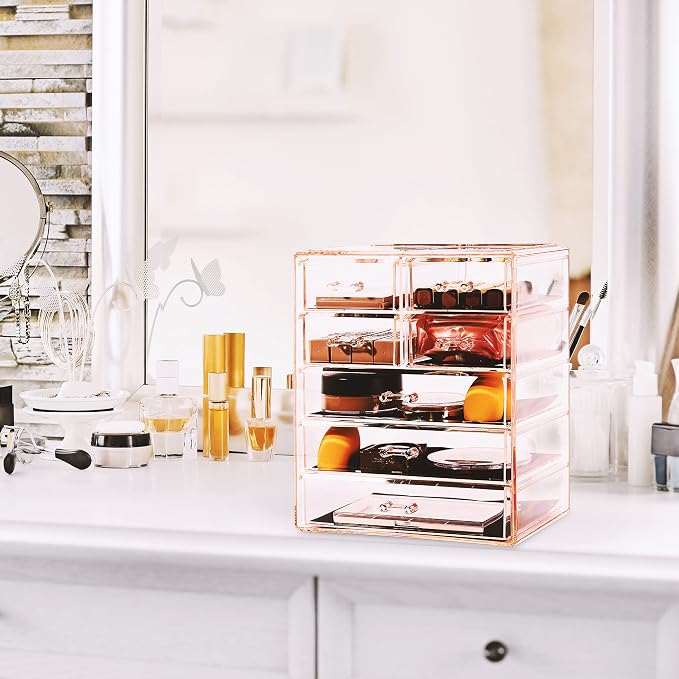 Sorbus Acrylic Makeup Organizer Set, 7-Drawer Vanity & Countertop Cosmetic Storage with Small & Wide Drawers, Pink Makeup Storage for Brushes, Lipsticks, Jewelry – Holiday Gift for Women & Teens - Image 7