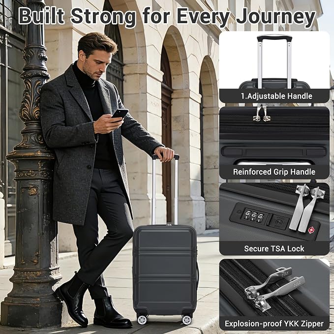 Kono Carry On Luggage 22x14x9 Airline Approved with Spinner Wheels | Lightweight PC+ABS 20 Inch Luggage with TSA Lock,Expandable Hard Shell Carry On Suitcases for Men Women,Grey - Image 6