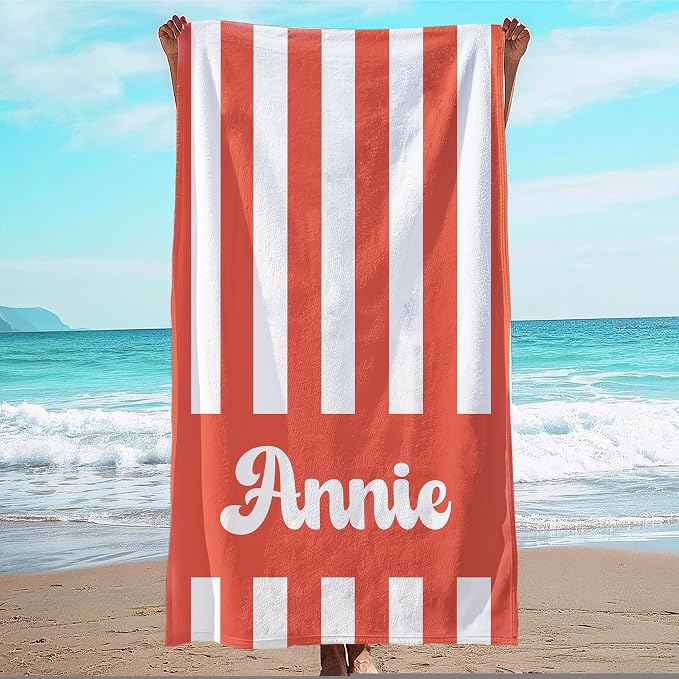 JML Personalized Beach Towel with Name, Custom Cabana Stripe Beach Towel, Customized Microfiber Pool Towel, Quick Dry & Absorbent Swim Towel for Adult,Mother's Day, Birthday, Summer Holiday,Vacation by JML
