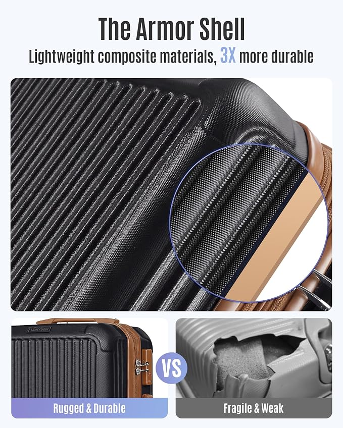 LIGHT FLIGHT Carry On Luggage 22x14x9 Airline Approved, Black and Brown | Airline Approved, Hard Shell with Wheels, Expandable Hardside, Lightweight, TSA Lock - Image 5