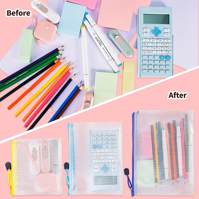 88pcs Mesh Zipper Pouch Bags - 8 Sizes Plastic Zipper Pouches for Organization, Mesh Bags with Zipper, Waterproof Clear Travel Pouches, UMETDO File Bag with Zipper for Office Supplies, Variety Pack - Image 6