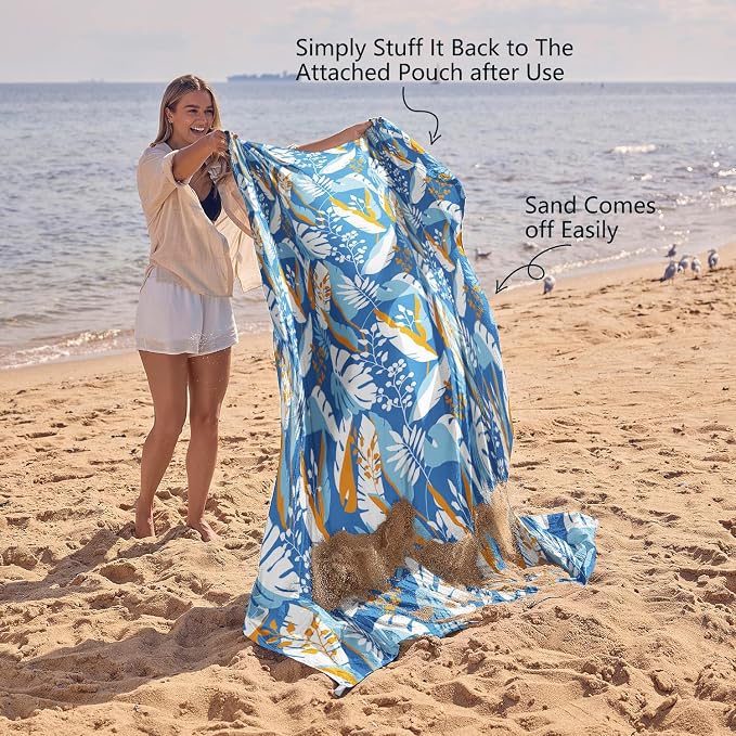 WEKAPO Beach Blanket Waterproof Sandproof Oversized, Extra Large Beach Mat Sand Free, Lightweight & Compact Sand Free Mat with 5 Stakes & 4 Corner Pockets - Image 5
