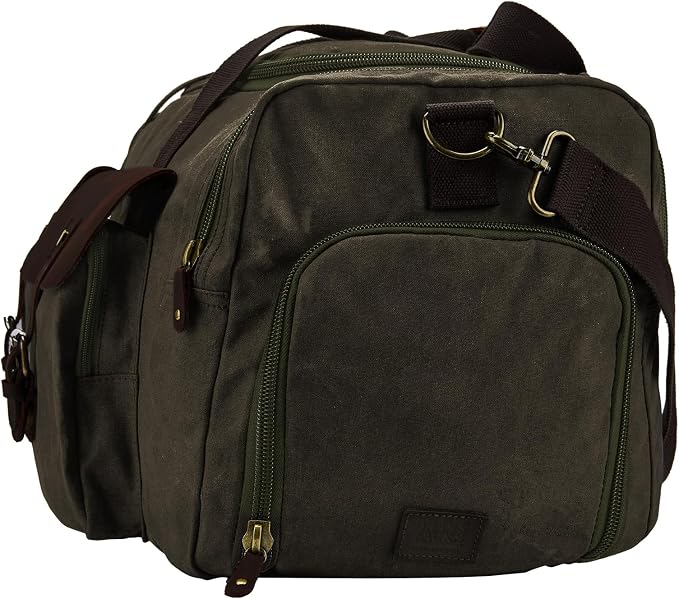 Waxed Canvas Duffel Bag with Shoe Compartment | Waxed Canvas Travel Bag for Men, Genuine Leather Trim, Shoe Compartment, Front Pockets, Weekend, Overnight and Carry-On Use - Image 8