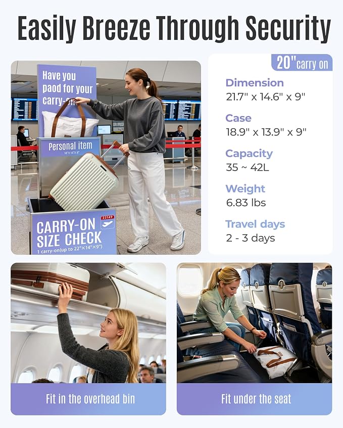 LIGHT FLIGHT 3-Piece Luggage Sets, Expandable Carry On Luggage 22x14x9 Airline Approved, Hardside Carry On Suitcases with Wheels, TSA Lock Travel Luggage Sets, Beige and Brown - Image 3