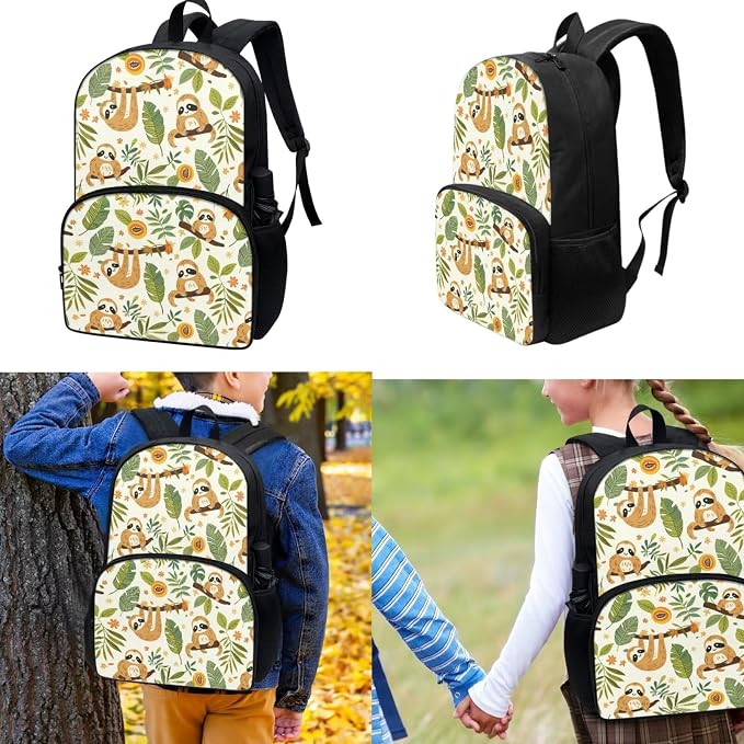 Sloth Backpack for Kids, Girl Cute Backpack School Bookbags with Insulated Lunch Box Pencil Case 3 in 1, Lightweight Backpack for Travel - Image 2