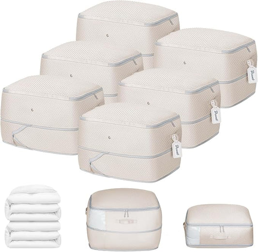 DIMJ Comforter Storage Bag 6 Pack - Blanket Storage Organizer Compression Bags, Large Capacity Ultra Space Saving Self Compression Organize for Bedding, Pillow, Duvet, Sheet Storage with Zipper Window by DiMJ