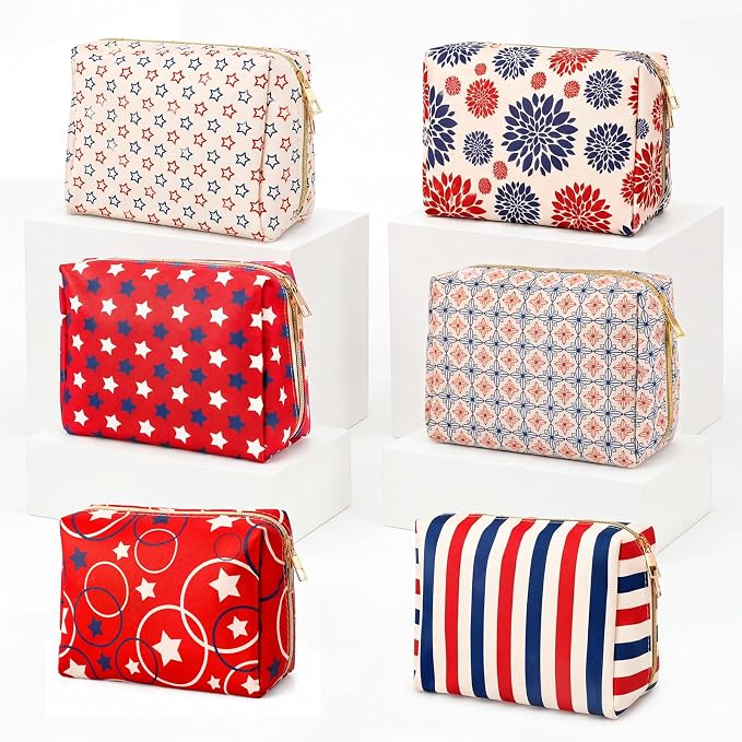 FoldTier 6 Pcs Star Makeup Bags Bulk for Women Travel Cosmetic Bag with Zipper Organizer Toiletry pouch 8.7 x 5.9 x 3.9 Inch Pencil Pouch for Back to School Party Favor by FoldTier