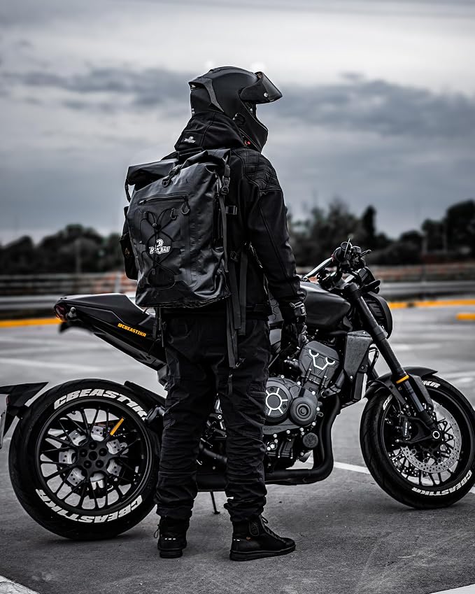 Grapelet Motorcycle Sissy Bar Bag Waterproof Motorcycle Backpack Tail Bag Travel Saddlebags 35L Duffle Bags PVC 500D Waterproof Dry Bags - Black - Image 9