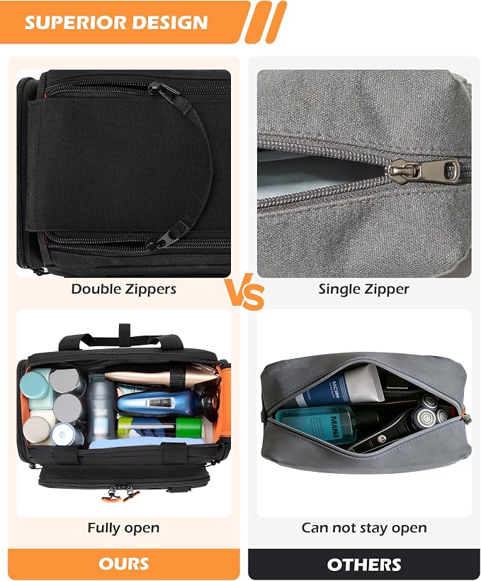 Tactical Travel Toiletry Bag for Men, Extra Large Dopp Kit Organizer | Large Toiletry Bag with Dual Way Zippers, Tactical Design, Wet & Dry Separation,Travel Hygiene Bag for Shaving Grooming - Image 5