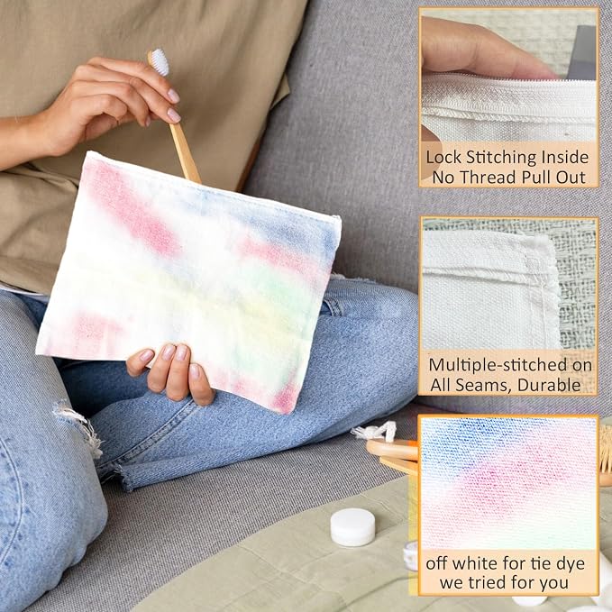 Koolmox Canvas Zipper Pouch, 40 Blank White Cloth Pouch, Pencil Pouch White Sublimation Cosmetic Pouches Blanks Makeup Bags Bulk, Black Zipper Canvas Bag Blanks for Vinyl Projects Decorating - Image 3