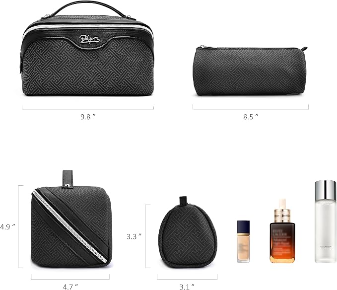 BOYATU Travel Makeup Bags for Women: Vintage Roman Column Texture | Each Journey, Quiet Luxury Serenity - 3 Pcs Set Large Capacity Cosmetic Bag Organizer Toiletry Purse(Black) - Image 6