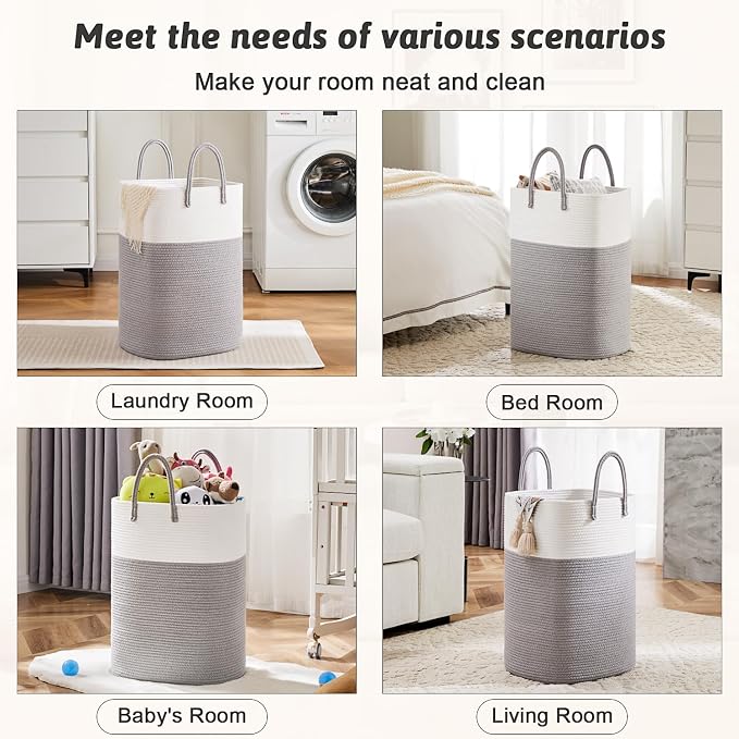 Artfeel Laundry Basket,Woven Cotton Rope Laundry Hamper,40L Versatile Storage for Dirty Clothes,Baby Toys,and Blankets in Bathroom, Nursery,and Living Room - Image 5