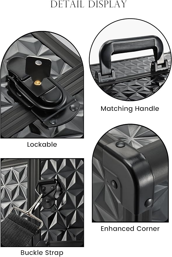 Joligrace Makeup Train Case Professional Cosmetic Organizer Aluminum Storage Box with 4 Adjustable Dividers Trays Lockable Portable with Shoulder Strap - Image 5
