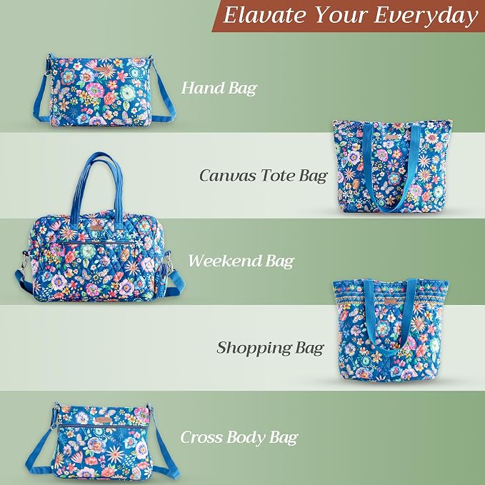 Maison d' Hermine Backpack for Women Men Cotton Shoulder Multipurpose Rucksack with Small Pouch Lightweight Multi Pocket for Travel Work Beach Perfect for Spring Summer (Happy Florals - Blue) - Image 6