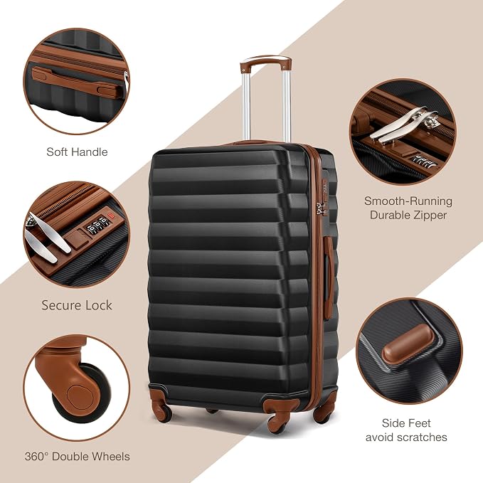 Luggage Sets 3 Piece, 20 Inch 24 Inch 28 Inch ABS Hardshell Suitcase Set with Spinner Wheels, Carry On and Checked Luggage for Women and 6 Piece Travel Organize Bags - Image 5