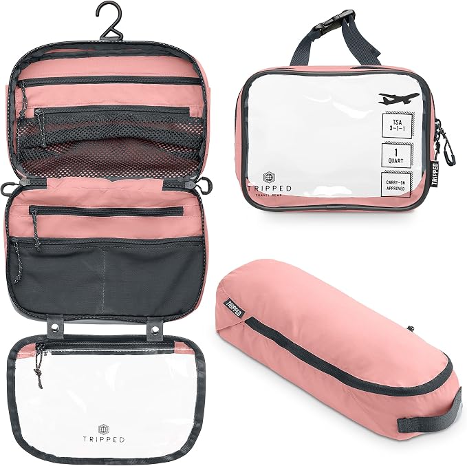 Toiletry Bag Kit 3 Piece Set: Hanging Travel Toiletry Bag + 311 TSA Cosmetic Liquid Bag + Accessory Organizer Pouch by TRIPPEDTravelGear