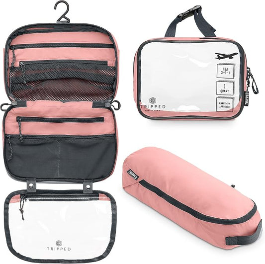 Toiletry Bag Kit 3 Piece Set: Hanging Travel Toiletry Bag + 311 TSA Cosmetic Liquid Bag + Accessory Organizer Pouch by TRIPPEDTravelGear