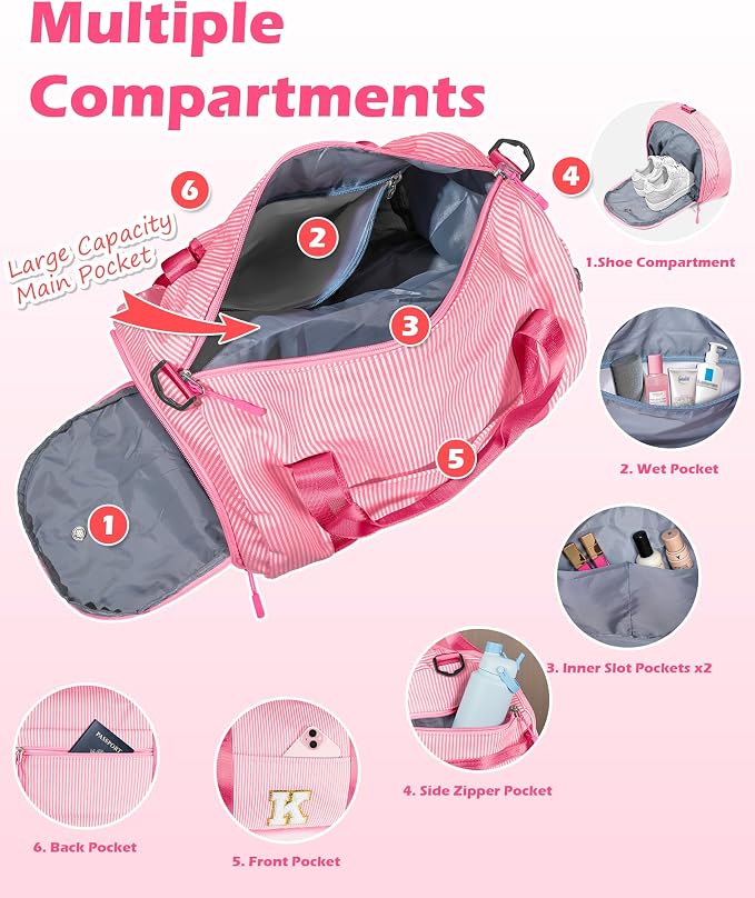Dance Recital Gifts, Girls Travel Duffle Bag, Kids Initial Overnight Bags with Shoe Compartment, Personalized Weekend Bag with Makeup Pouch, 9 Year Old Girl Birthday Gift (Letter G) - Image 6