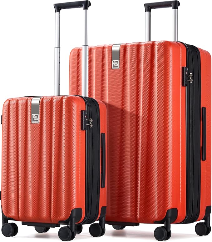 Hanke Expandable Hard Shell Luggage Sets 2 piece Carry on Luggage with Wheels Suitcases Lightweight Checked TSA Luggage Rolling Large Suitcase Travel Luggage Bag Woman Men 20/29 Inch(Orange) by Hanke
