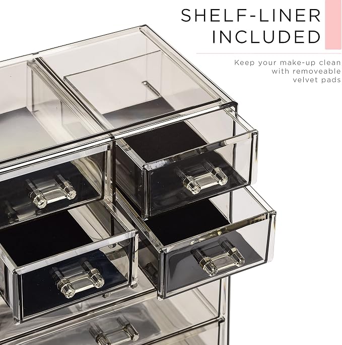 Sorbus Acrylic Makeup Organizer Set, 7-Drawer Vanity & Countertop Cosmetic Storage with Small & Wide Compartments, Black-Tint Makeup Storage for Brushes, Jewelry – Holiday Gift for Women & Teens - Image 6