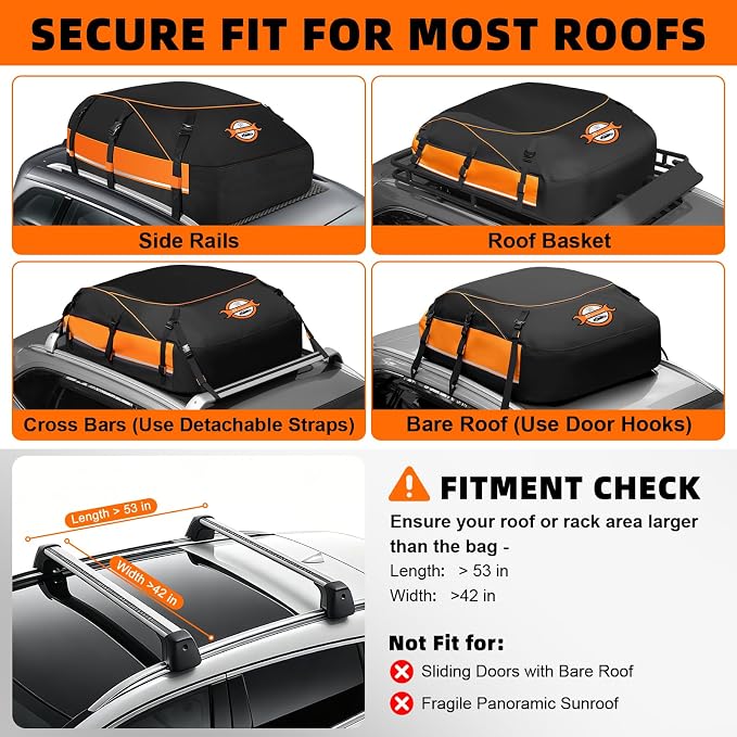 Sailnovo Aerodynamic Rooftop Cargo Carrier Bag, 20 Cubic Feet Waterproof Car Top Carrier for All Vehicles with/Without Racks, Holds Luggage for 4-6, Includes Anti-Slip Mat, Storage Bag, Luggage Lock - Image 4