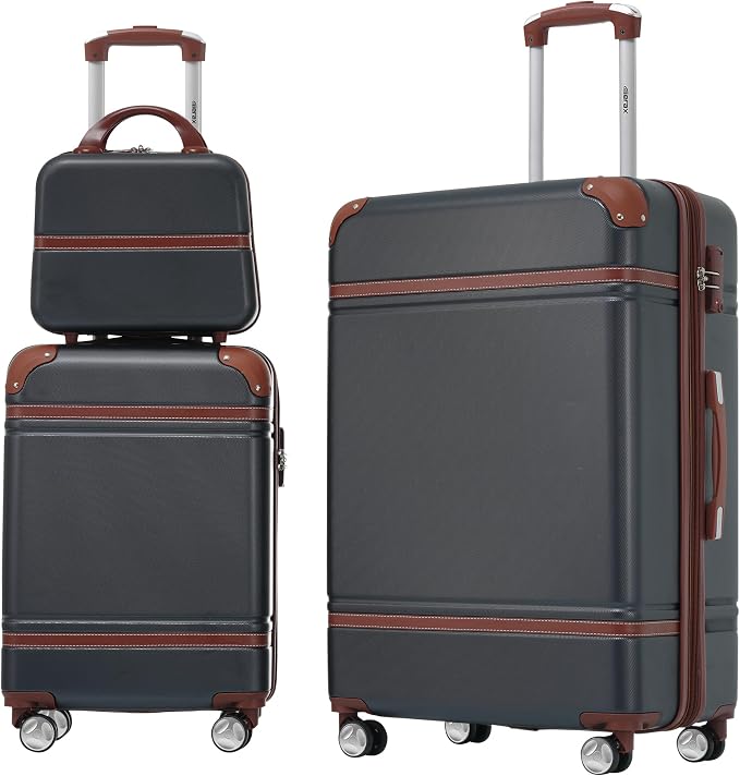 Merax Luggage Set 2 Piece Suitcase Set with Cosmetic Case Expandable Spinner Wheels Vintage Luggage Sets(Black,20"+28") by Merax