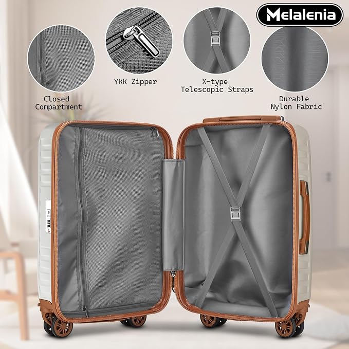 Melalenia Luggage Sets 4 Piece Hard Shell Carry on Suitcase with Spinner Wheels and TSA Lock, Lightweight Travel Duffel Bag for Women, Beige Brown - Image 5