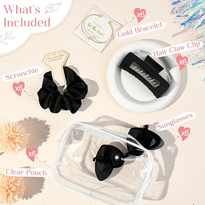 DEEKA 30 Pcs Bridesmaid Proposal Bag Set Gift Clear Makeup Toiletry Bag Bachelorette Party Favors Sunglasses Hair Claw Clips Scrunchies Knot Bracelets Bridal Wedding Party Gifts (Black) - Image 2
