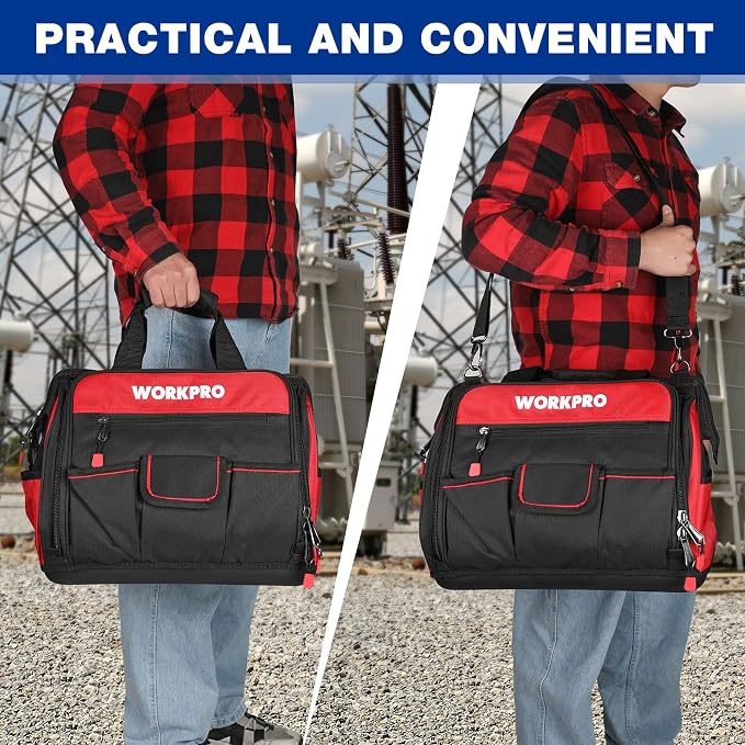 WORKPRO 16" Top Wide Mouth Tool Bag with Water Proof Rubber Base, Multi-Compartment, 46 Pockets, For Tool Organizer & Storage, W081122A - Image 6