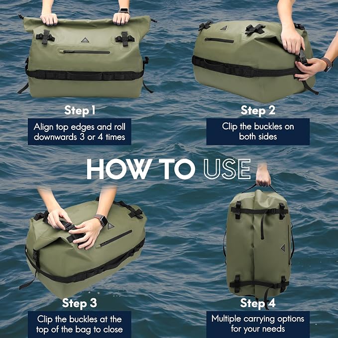 Haimont IPX7 Waterproof Roll-Top Dry Duffel Backpack | 60L/90L Sizes, 500D Tarpaulin, Welded Seams, Mesh Pockets, Boating & Kayaking - Image 8