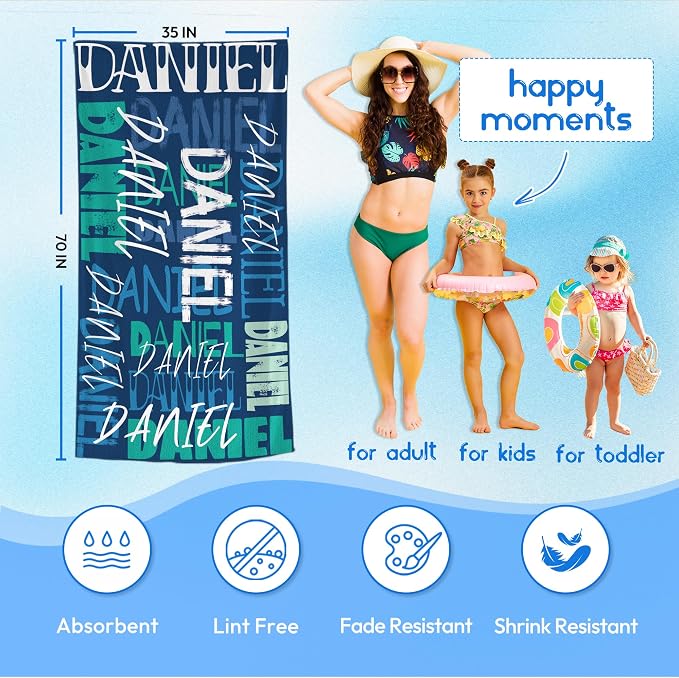 JML Personalized Beach Towel with Name, Custom Beach Towel with Name, Customized Microfiber Pool Towel, Quick Dry & Absorbent Swim Towel for Adult,Anniversary, Birthday, Summer Holiday,Vacation - Image 3