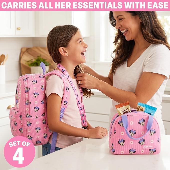 Get Trend Disney Minnie Mouse Girls Corduroy Backpack 4 Piece Set | 17 inch Bookbag with Laptop Pocket, Insulated Lunch Bag, Pencil Case & Lanyard, Back to School Gifts for Girls - Image 6