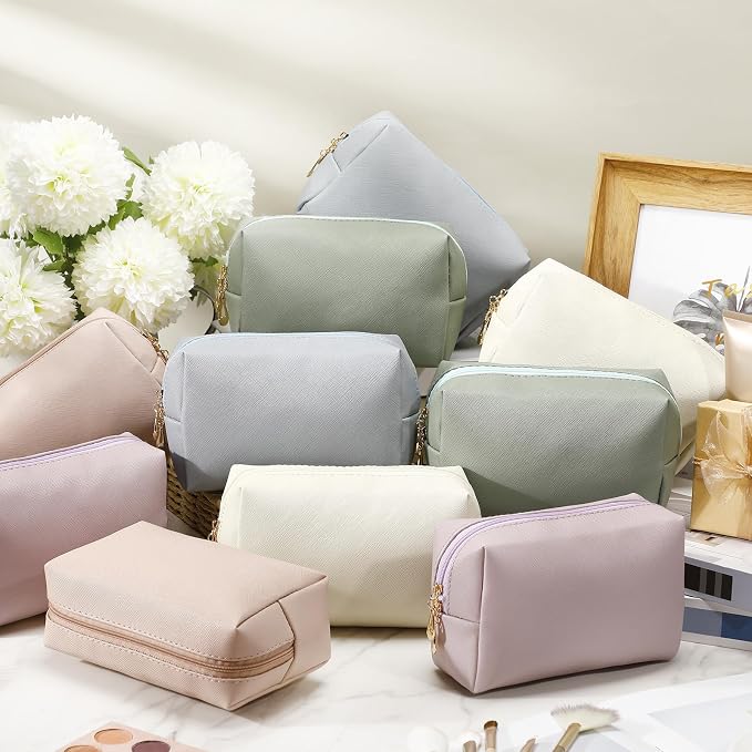 5 Pcs Makeup Bag Bulk PU Leather DIY Cosmetic Plain Preppy Makeup Pouch Portable Waterproof Toiletry Bags for Women Travel Pencil Case Cosmetic Organizer (Morandi Colors) - Image 7