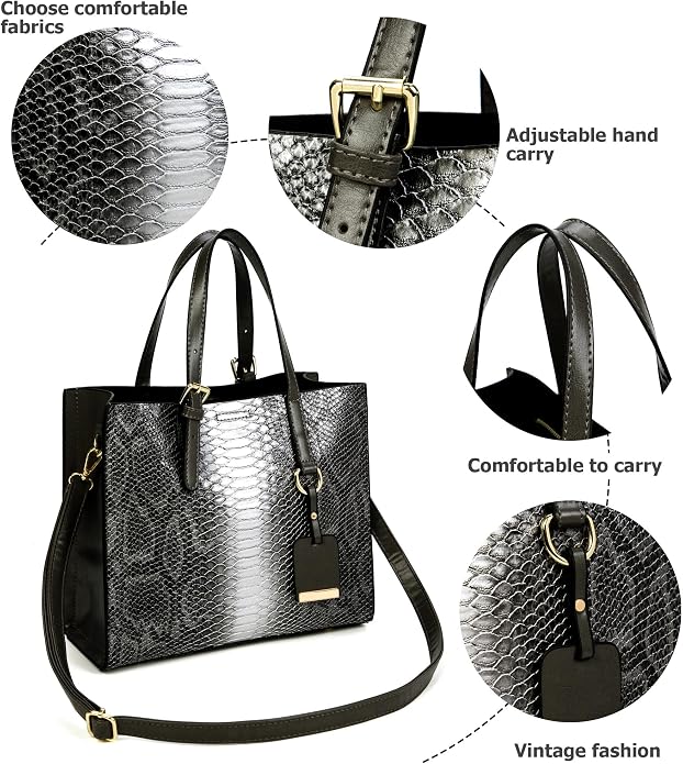 KingTo Women's Crocodile Pattern Satchel Handbags Stylish Tote Handbags crocodile purses for women 3 Pcs Set (B-blue) - Image 6