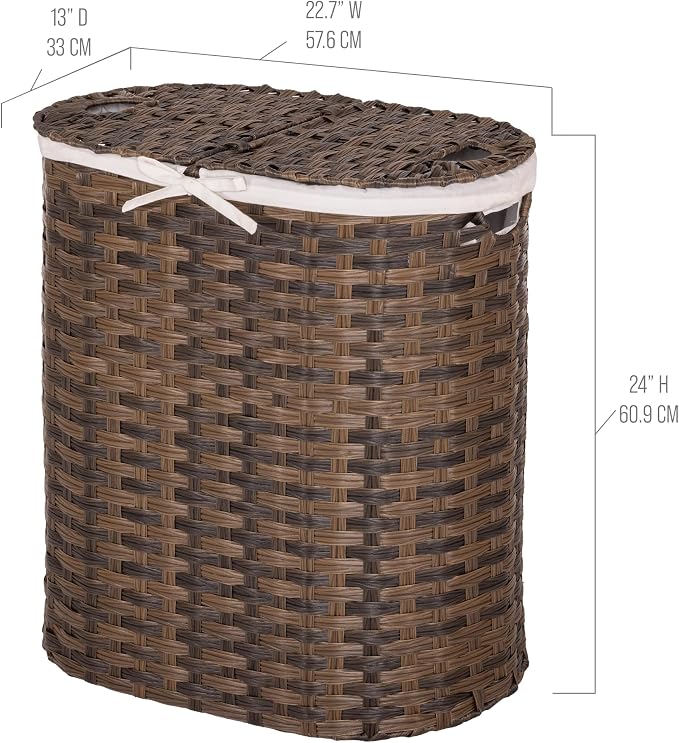 Seville Classics Premium Handwoven Portable Laundry Bin Basket with Carrying Handles, Household Storage for Clothes, Linens, Sheets, Mocha Brown, Oval Hamper - Image 4