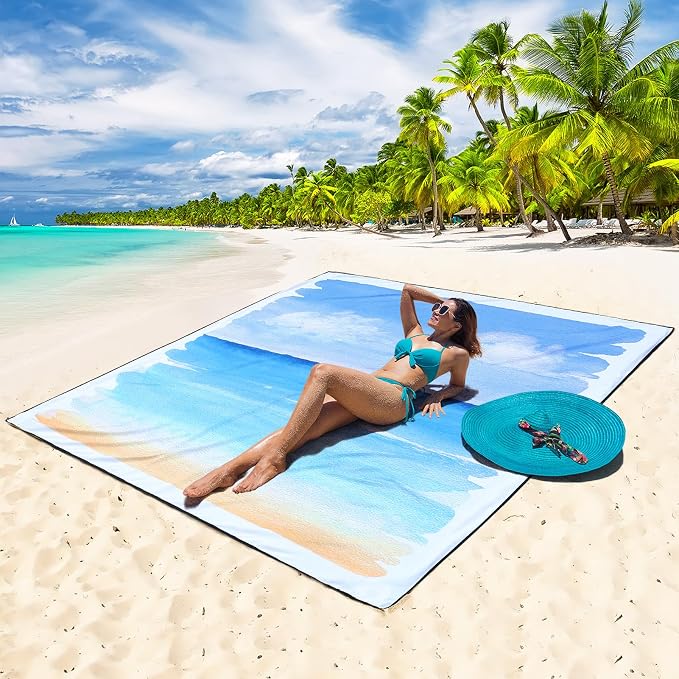 WIWIGO Beach Blanket Waterproof Sandproof Beach Mat 79" X 83"/10'x9'for 2-8 Adults Quick Drying Outdoor Picnic Mat Beach Accessories for Travel, Camping, Hiking - Image 4