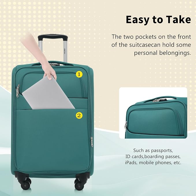 Merax 4 Piece Soft Luggage Set 18/22/26/30,Expandable Suitcase,Blue Green | Suitcase Set with TSA Lock,Spinner Wheels,Telescopic Handle,Front Pocket,Lightweight Travel Luggage for Family Trips - Image 4