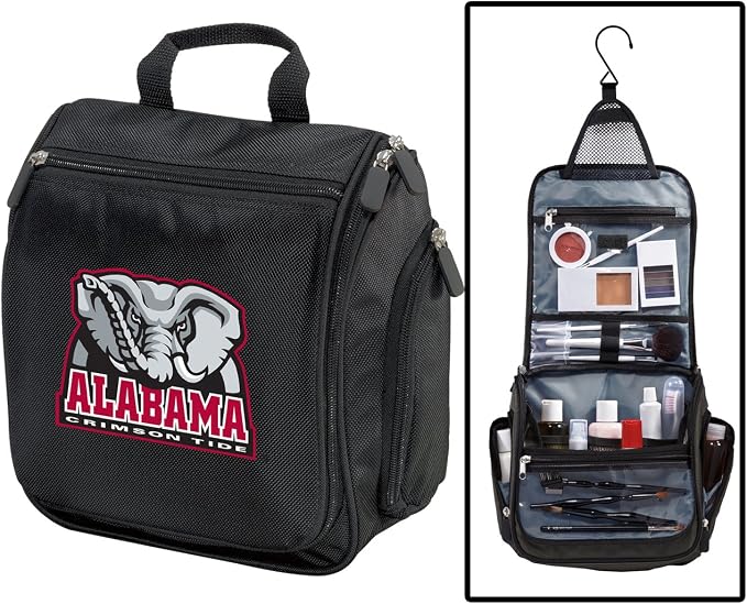 Broad Bay Official Alabama Crimson Tide Toiletry Bag Travel Organizer | Hanging Hook, 1680D Ballistic Polyester, Clear Pockets, Side Zip Storage, Grooming, Shaving, Cosmetics, Alumni Gift by BroadBayPersonalizedGifts