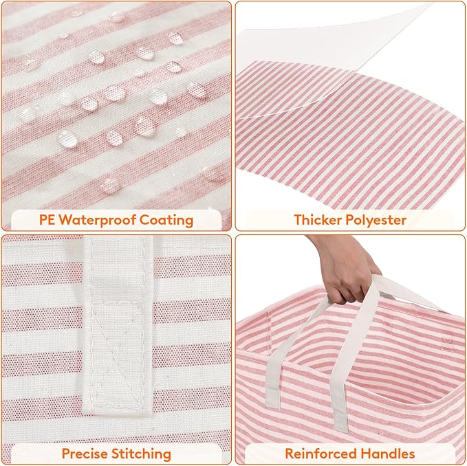 Lifewit 3 Pack Laundry Basket 80L Each, Collapsible Clothes Hamper with Reinforced Handles, Freestanding Waterproof Design for Bedroom and Laundry Room, Pink 240L Total - Image 6