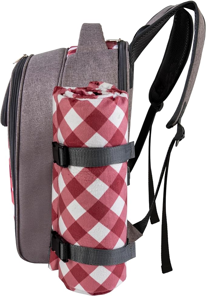 apollo walker Picnic Backpack Bag with Cooler Compartment, Detachable Bottle/Wine Holder, Fleece Blanket, Plates and Cutlery Set (2 Person, Gray) - Image 6