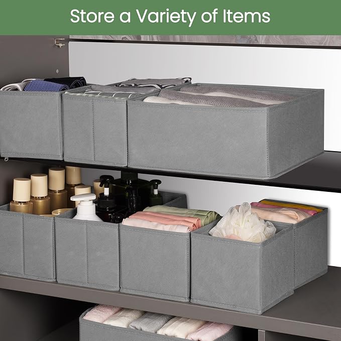Criusia Drawer Organizer Clothes,16 Pack Underwear Drawer Organizers, Foldable Closet Organizers and Storage Dresser Drawer Dividers Clothing Organizer for Clothes, Socks, Scarves, Bra, Ties (Grey) - Image 7