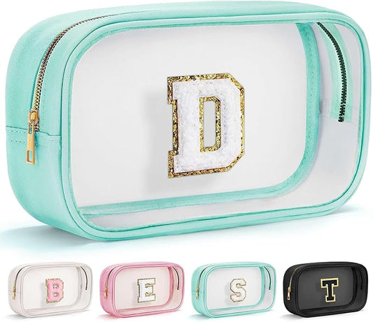 YOOLIFE Initial Clear Makeup Bag | Waterproof Large Makeup Bag | Personalized Travel Beach Toiletry Bag | Car Organizer Essentials for Women Men | Teacher Teen Girls Women Birthday Gifts Blue D