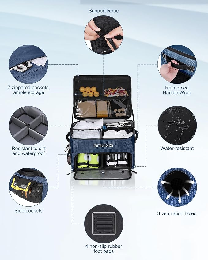 Golf Trunk Organizer, Waterproof Car Golf Locker with Separate Ventilated Compartment for 2 Pair Shoes, Golf Storage for Balls, Tees, Cap, Clothes, Gloves, Accessories, Gifts for Men, Women - Image 3