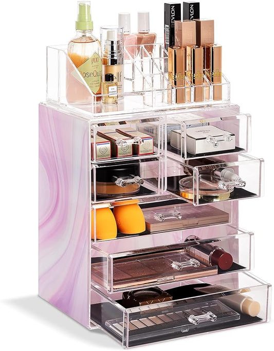 Sorbus Acrylic Makeup Organizer Set, 7-Drawer Vanity & Countertop Cosmetic Storage with Small & Wide Compartments, Tie Dye Makeup Storage for Brushes, Jewelry – Holiday Gift for Women & Teens by Sorbus
