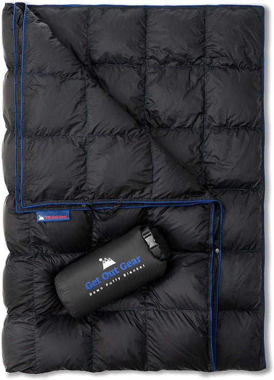 Get Out Gear Down Camping Blanket - Puffy, Packable, Lightweight and Warm | Ideal for Outdoors, Travel, Stadium, Festivals, Beach, Hammock | 650 Fill Power Water-Resistant Backpacking Quilt by Get+Out+Gear