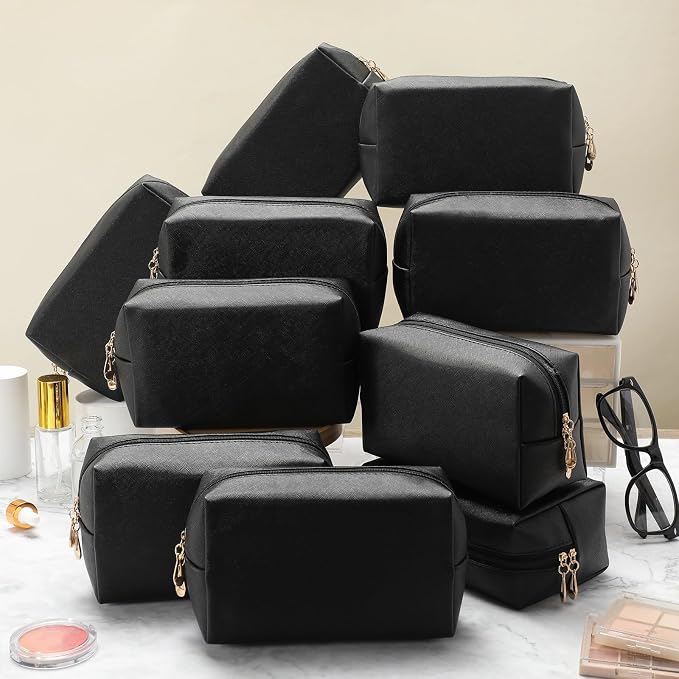 100 Pack Aesthetic Makeup Bags Bulk PU Leather Cosmetic Pouches Waterproof Toiletry Bags Makeup Pouches Bulk for Teen Girls Women Party Gift Travel Storage Back to Teacher Gift (Black) - Image 6