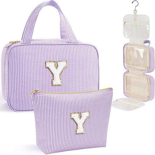 YOOLIFE Travel Toiletry Bag for Women - Hanging Toiletry Bag Makeup Bag, Portable Toiletries Travel Bag and Cosmetic Bag Essentials - Letter Y, Purple