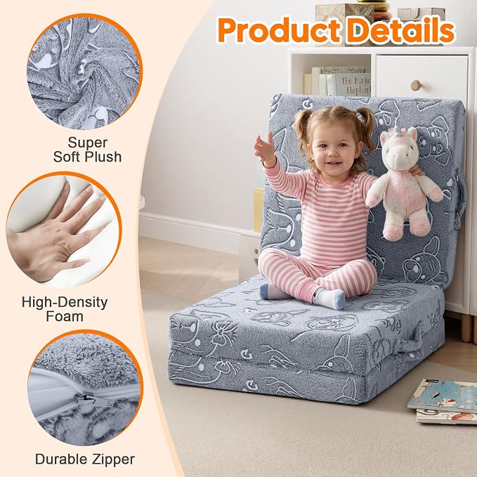 MeMoreCool Glow Dog Kids Foldable Floor Mattress Trifold Futon, 57x22 Inch | Glow dog trifold floor mattress for kids room, daycare, reading and travel - Image 4